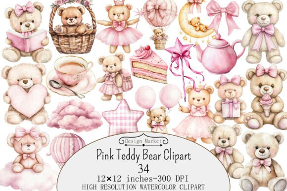 Download Watercolor Pink Teddy Bear Clipart - Bear Collection