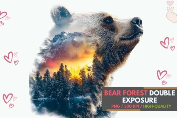 Download Bear Forest Double Exposure Wildlife Art - Bear Collection