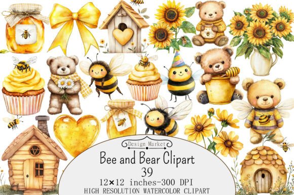 Download Watercolor Bee and Bear Clipart - Bear Collection