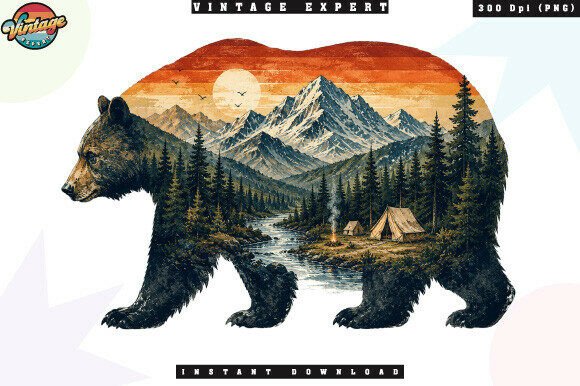 Download Vintage Bear Mountain Landscape PNG - Bear Collection