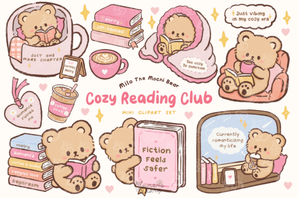 Download Kawaii Cozy Reading Club Bear Clipart - Bear Collection