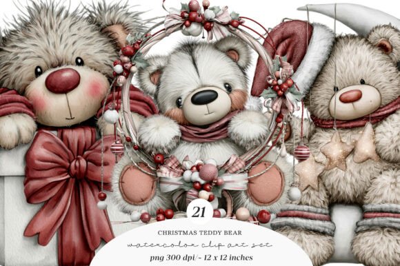 Download Whimsical Christmas Teddy Bear Clipart - Bear Collection