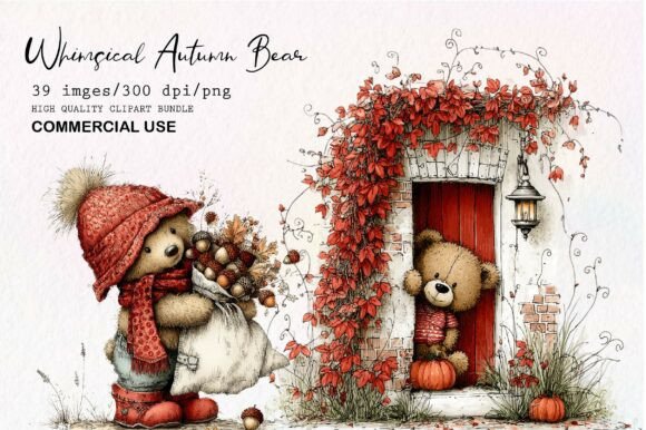 Download Whimsical Autumn Bear Clipart - Bear Collection